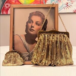 Vintage Whiting & Davis Gold Mesh Evening Bag Set
